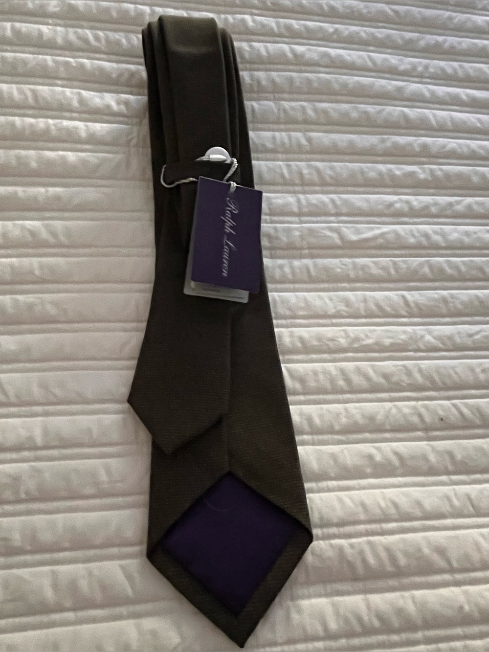 Ralph Lauren Purple Label Olive Green Silk Tie with Purple Accent